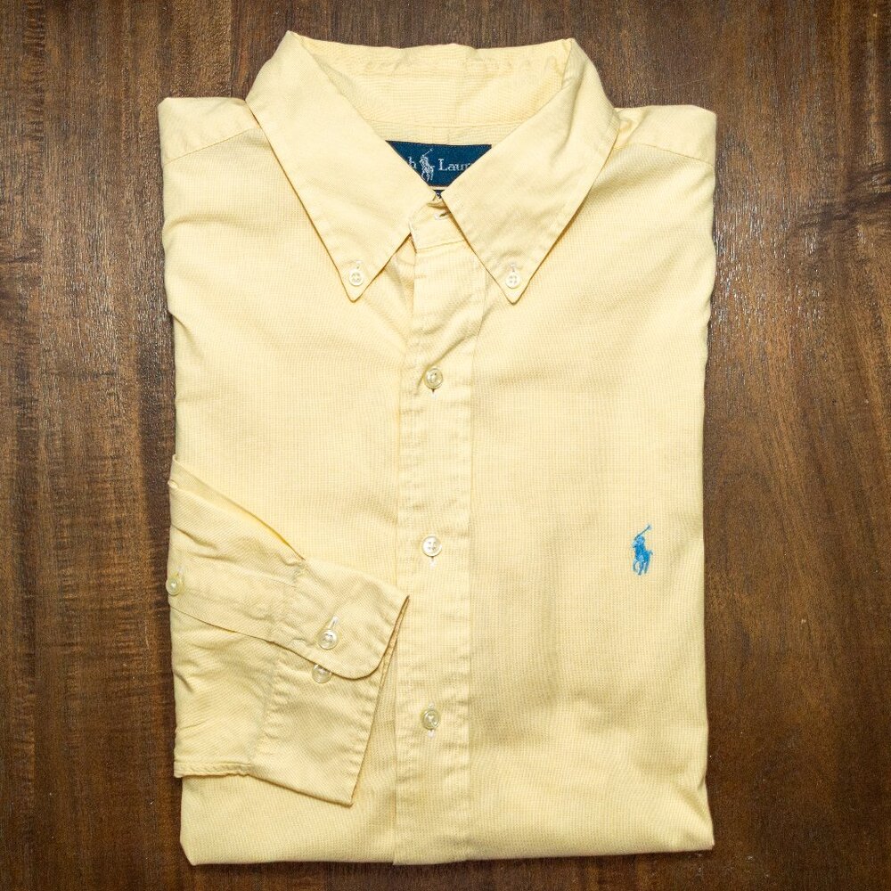 Polo Ralph Lauren Classic Fit Button Down Shirt Yellow Blue Pony Men’s XL (17)